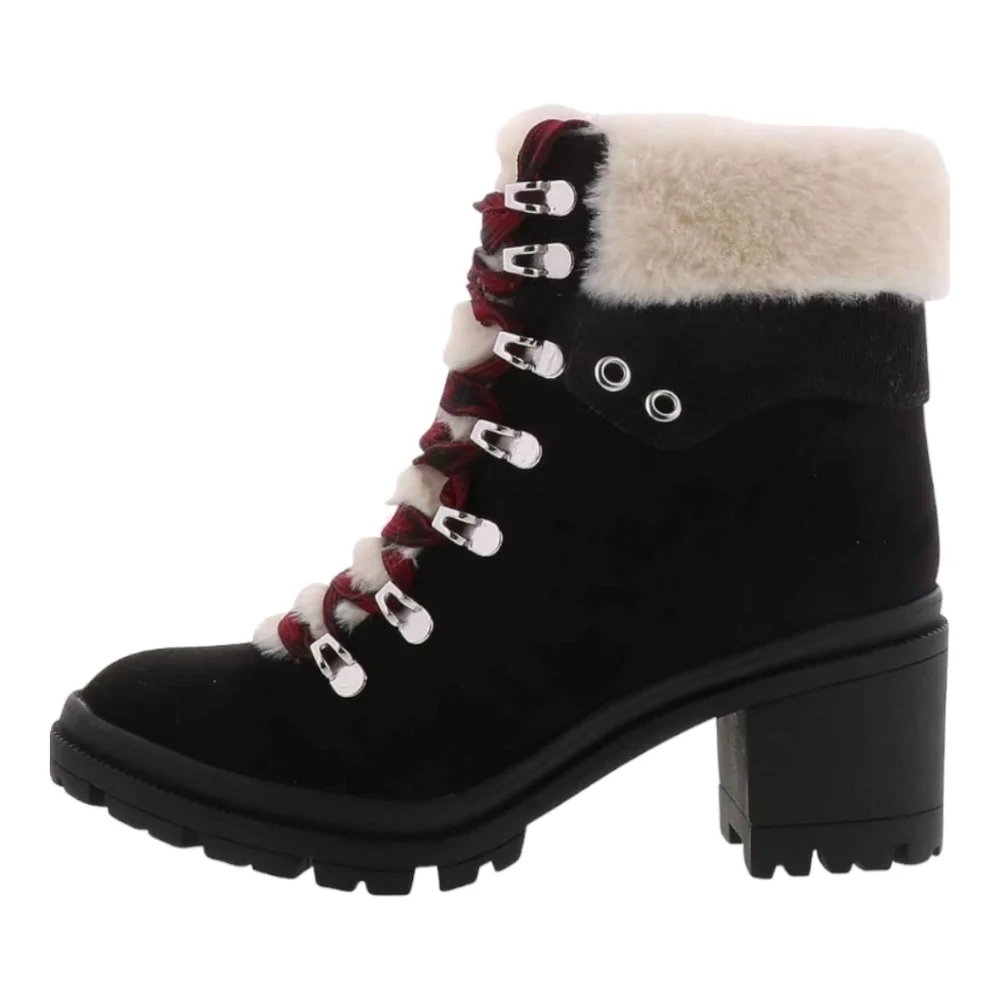 Jellypop SZ 6.5 Kraft Black Faux Fur Lined Lace Up Winter Boots